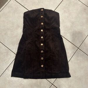 GAP Dark Brown Strapless Dress with Button Detail